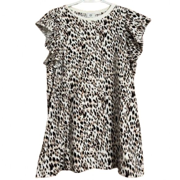 River Island Women’s Multicolor Leopard Print Flutter Sleeves Top Size-14 - Picture 1 of 6